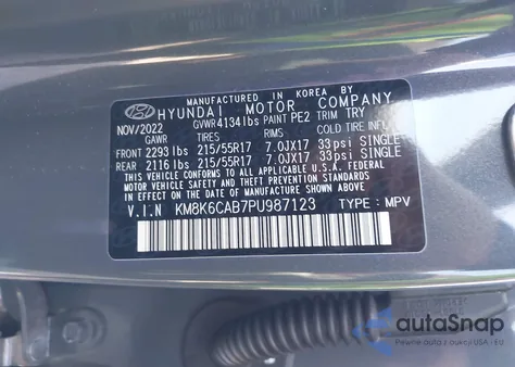 2023 Hyundai Kona Sel из США, поврежденный, VIN KM8K6CAB7PU987123